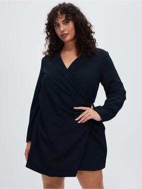 Abercrombie & Fitch Black Faux-Wrap Long Sleeve Dress